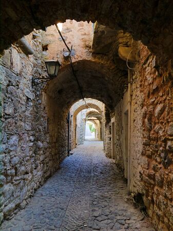 Medieval narrow alley at the village of Mesta in Chios island , Greece.の写真素材