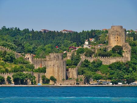 Rumelihisari (Rumeli Fortress) as seen from a ship cruise in Bosphorous. Istanbul, Turkey.のeditorial素材