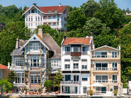 Mansions along the Bosporus Strait in Turkey a  bright summer day. View from cruise ship.の写真素材