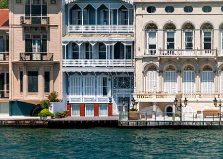 Mansions along the Bosporus Strait in Turkey a  bright summer day. View from cruise ship.の写真素材