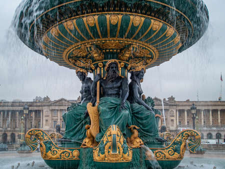 Paris, France, Place de la Concorde fountain detail, a cloudy day at winter time.のeditorial素材