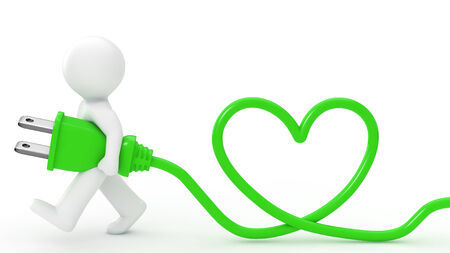 Person is carrying around a plug  Code the shape of the heart の写真素材