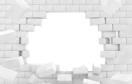 Wall of crumbling bricksの写真素材