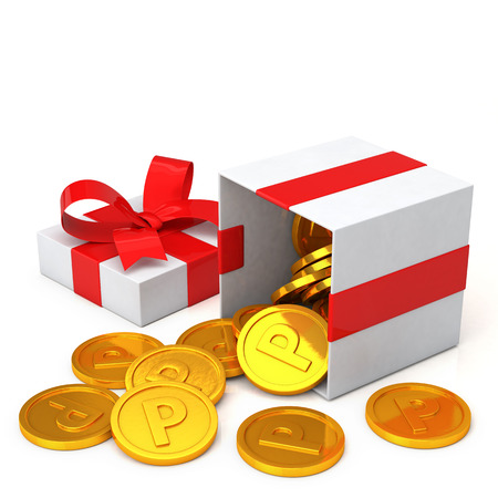 loyalty program concept. Gift box and points coinの写真素材