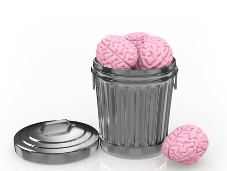 The brain discarded in the trash can. 3D illustrationの写真素材