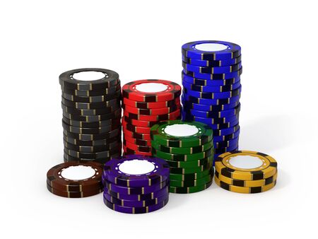 Casino chips, isolated on white backgroundの写真素材