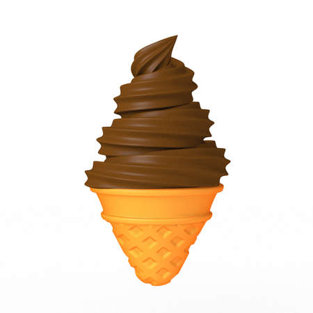 Chocolate soft serve ice cream on white backgroundの写真素材