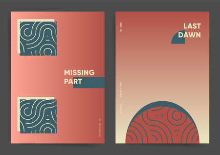 Retro gradient geometric poster set. Contemporary wavy lines art template collection for poster, web...