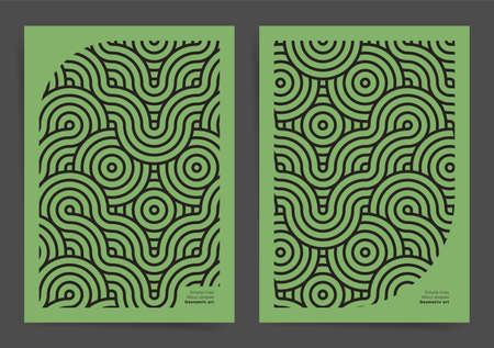 Magazine cover vector A4 vertical orientation front page mock up set. Abstract green geometric...