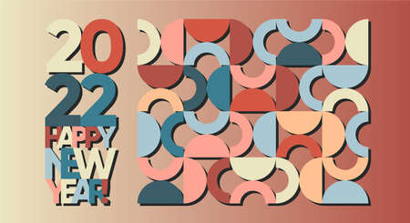Happy New Year 2022 web banner design, poster or banner, in vintage geometric style. 2022 avant garde geometric logo. 2022 number design template. Vector abstract geometric 2022 red blue poster.のイラスト素材