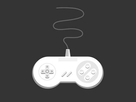 Retro video game controller. Vector minimalist isolated illustration on black background. Game console classic joystick. Game pad for older game consolesのイラスト素材
