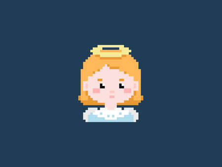 Pixel art girl angel with a halo. Vector 8 bit style retro illustration of winter princess angerl girl. Isolated winter avatar.のイラスト素材