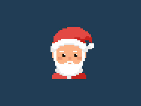 Pixel art Santa Claus. Vector 8 bit style retro illustration of Santa with beard. Isolated winter avatar.のイラスト素材
