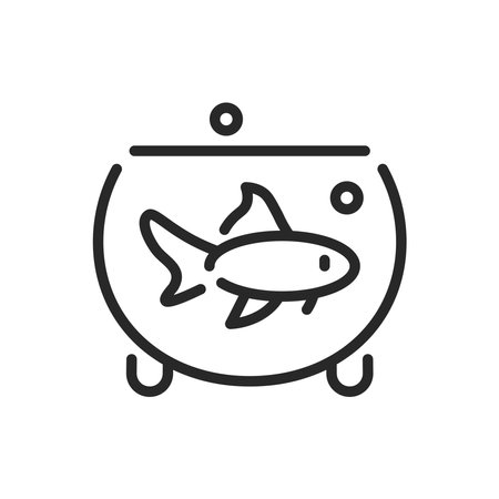 Aquarium Fish Icon - Vector Outline Editable Sign of Veterinary and Pet Care Services for Domestic Fishes. Animal or Pet Health and Wellnessのイラスト素材
