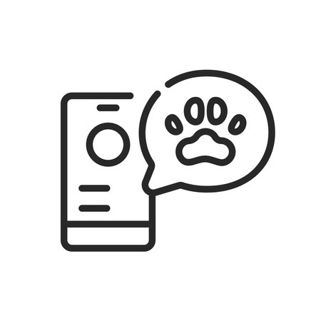 Online Vet Consultation Icon. Vector Outline Editable Sign of Remote Veterinary Assistance Via Smartphone Application or Online Web Chat.のイラスト素材