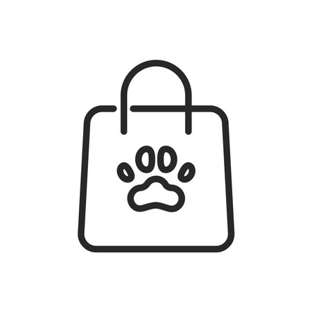 Pet Shop Shopping Bag Icon. Vector Outline Editable Sign for Pet Store Purchases, Pet Goods Sale, Animal Care Supplies, and Pet Retail Conceptのイラスト素材