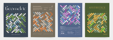 Cover design template set. Colorful geometric pattern. Applicable for placards, brochures, posters, covers and banners.のイラスト素材