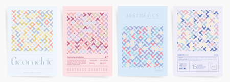 Set of cover templates with abstract geometric patterns. Applicable for Banners, Placards, Posters, Flyers.のイラスト素材