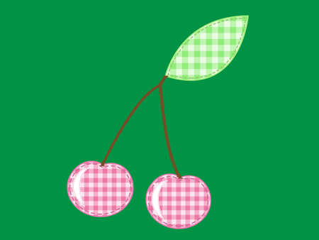 applique cherry  of checkered fabricのイラスト素材
