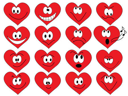 set of smilies of heart shape with many emotionsのイラスト素材