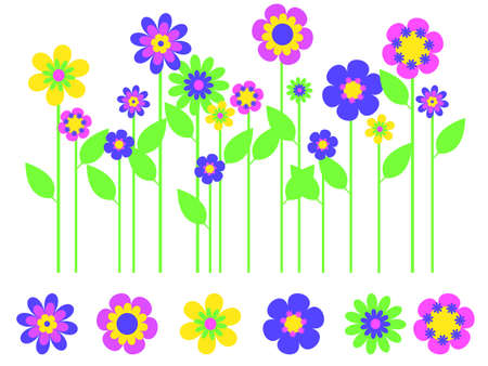 bright  flower border and individual flowersのイラスト素材