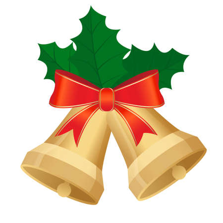 christmas bells with holly and bowのイラスト素材