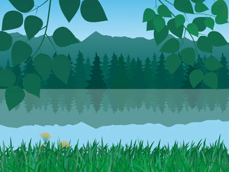 mountains and lake landscapeのイラスト素材