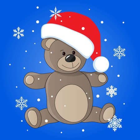 teddy in christmas capのイラスト素材
