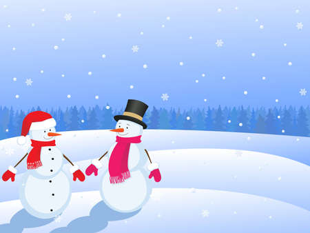 snowmans  in winter landscapeのイラスト素材