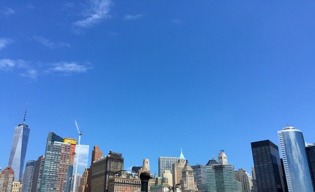 Buildings of Manhattan with blue sky, New York, USAの写真素材