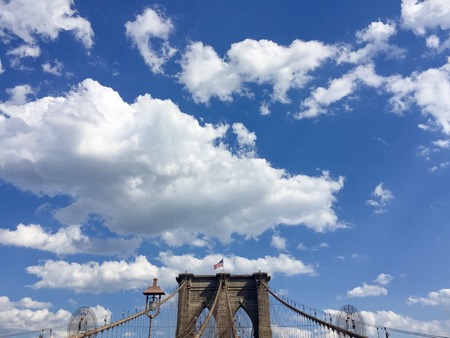 Brooklyn bridge with cloudy blue sky, New Yorkの写真素材