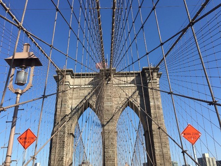 Brooklyn bridge and cable with blue sky, New Yorkの写真素材