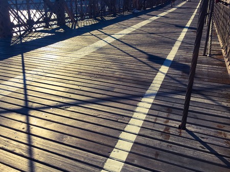 The perspective of the wooden walkway , Brooklyn bridgeの写真素材
