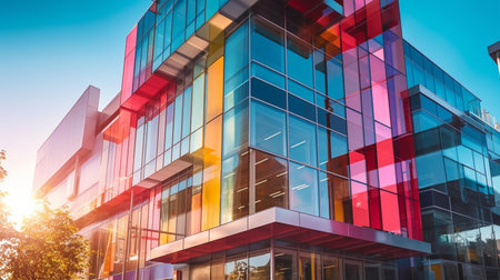 Modern office building with glass. Architectural details of modern building.の素材