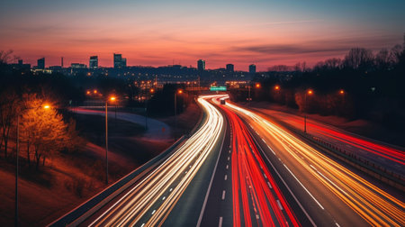 Night traffic on the highway in the city. Long exposure photo.の素材