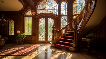 Spiral staircase in a beautiful interior of an old mansion.の素材