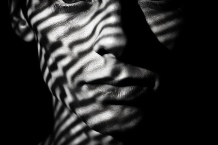 Portrait of a man with blinds. Black and white.の素材