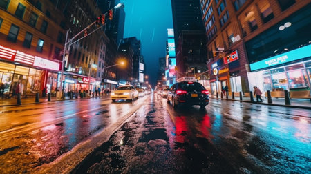 Streets of New York City at night.の素材