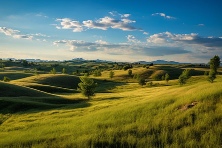 Tuscany landscape with green hills and blue sky. Italy.の素材