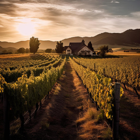Vineyard in Tuscany, Italy. Vineyards at sunsetの素材