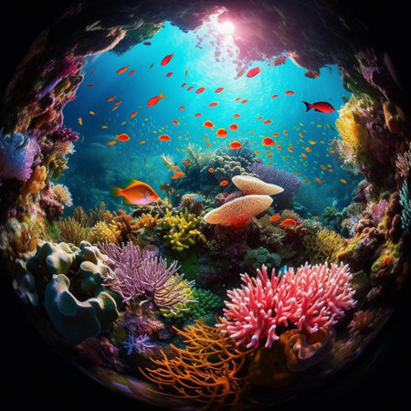 Colorful and beautiful underwater world with corals and tropical fish.の素材