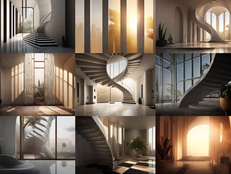 3d rendering of a set of interior design elements in a modern styleの素材