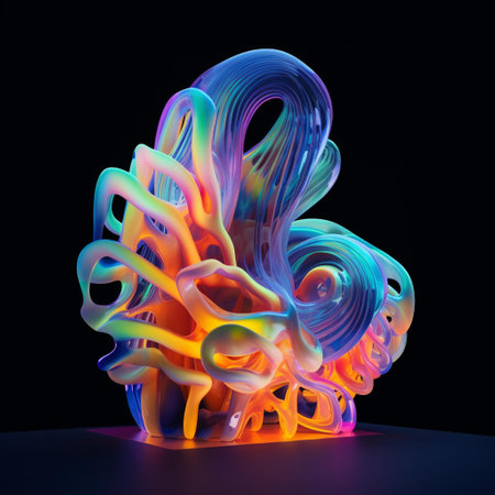 3d render, abstract multicolored shape on a black backgroundの素材