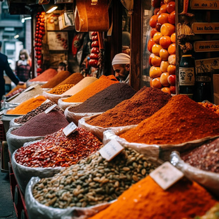 Variety of spices in the spice bazaar in Istanbul, Turkeyの素材
