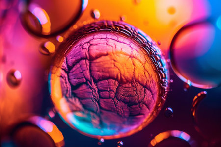 Colorful abstract background with water drops and soap bubbles. Macro.の素材