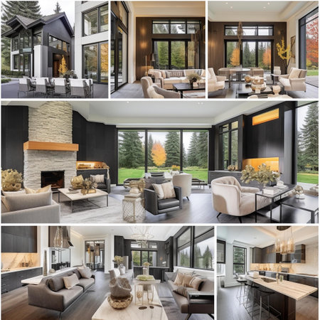 Interior of modern living room. Collage of three photos.の素材