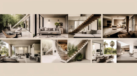 Collage of modern living room interior design. 3D renderingの素材