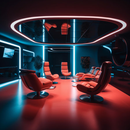 Interior of a modern beauty salon with red chairs. 3d renderingの素材