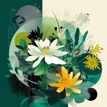 abstract floral background with white flowers and green leaves, vector illustrationの素材