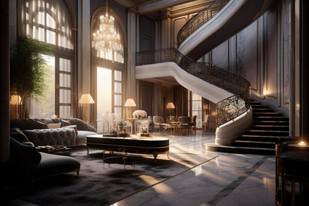 Luxury interior of the living room. 3D rendering.の素材